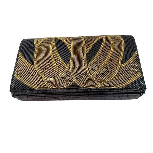 Lennox Handbags - Vintage LENNOX Bags Clutch with Black‎ Gold Sequins 8.5 x 5